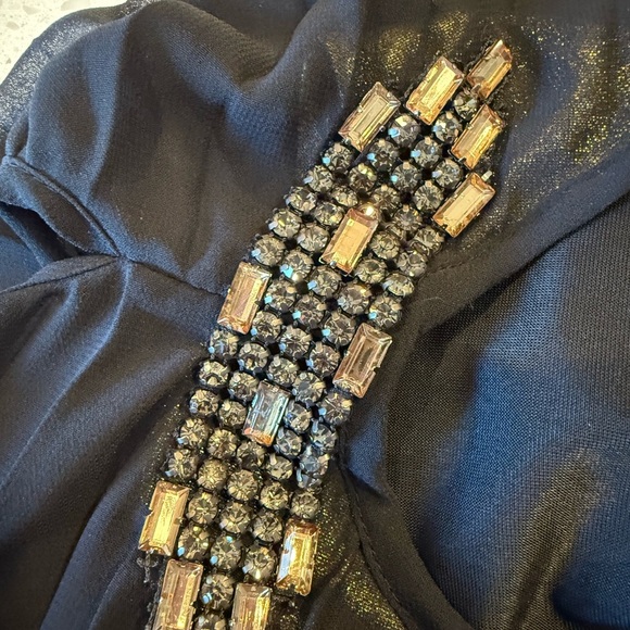 Aidan Mattox Black Sheer Pleated Gold Metallic Knee Length Cocktail Dress 2 - Picture 16 of 16